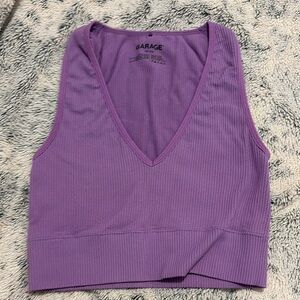 Garage Purple Ribbed Sleeveless Crop Top